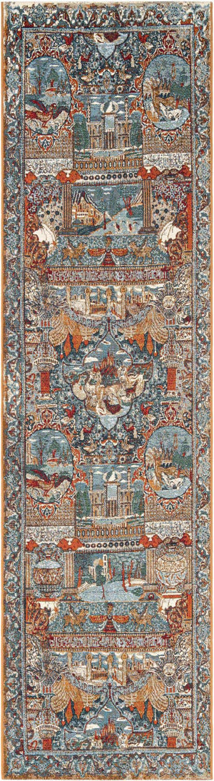 Multicolor 2' 7 x 10' Outdoor Traditional Runner Area Rug Weather Resistant for Patio, Deck, Terrace, Balcony, Porch Classical Design Outside Carpet for Sale at Rug Engine