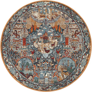 Multicolor 3' 3 x 3' 3 Outdoor Traditional Round Area Rug Weather Resistant for Patio, Deck, Terrace, Balcony, Porch Classical Design Outside Carpet for Sale at Rug Engine
