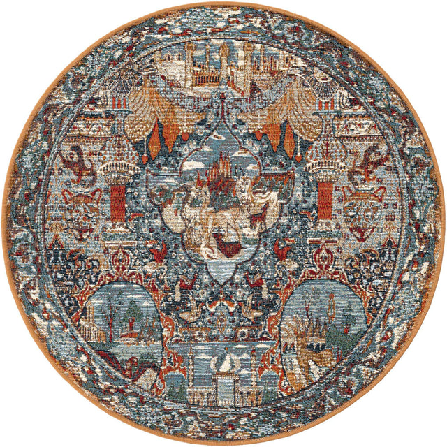 Multicolor 3' 3 x 3' 3 Outdoor Traditional Round Area Rug Weather Resistant for Patio, Deck, Terrace, Balcony, Porch Classical Design Outside Carpet for Sale at Rug Engine