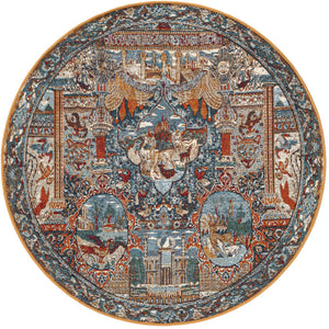 Multicolor 4' 1 x 4' 1 Outdoor Traditional Round Area Rug Weather Resistant for Patio, Deck, Terrace, Balcony, Porch Classical Design Outside Carpet for Sale at Rug Engine