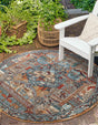 Multicolor 7' 10 x 7' 10 Outdoor Traditional Round Area Rug Weather Resistant for Patio, Deck, Terrace, Balcony, Porch Classical Design Outside Carpet for Sale at Rug Engine