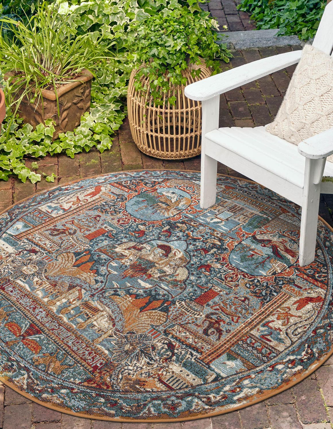 Multicolor 10' x 10' Outdoor Traditional Round Area Rug Weather Resistant for Patio, Deck, Terrace, Balcony, Porch Classical Design Outside Carpet for Sale at Rug Engine