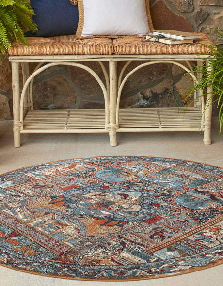 Multicolor 10' x 10' Outdoor Traditional Round Area Rug Weather Resistant for Patio, Deck, Terrace, Balcony, Porch Classical Design Outside Carpet for Sale at Rug Engine
