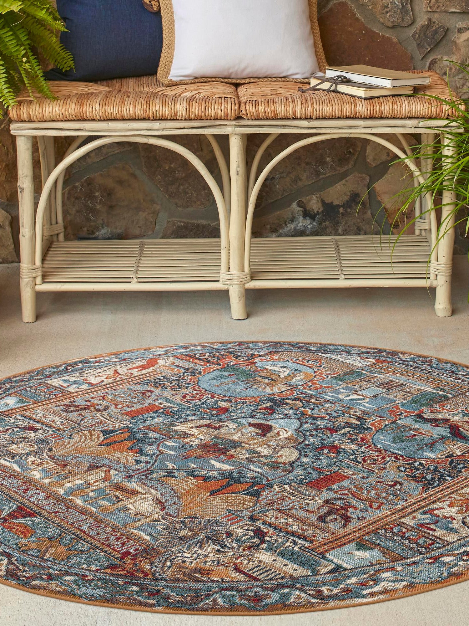 Multicolor 4' 1 x 4' 1 Outdoor Traditional Round Area Rug Weather Resistant for Patio, Deck, Terrace, Balcony, Porch Classical Design Outside Carpet for Sale at Rug Engine