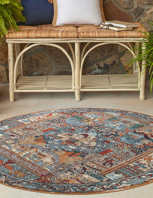 Multicolor 5' 3 x 5' 3 Outdoor Traditional Round Area Rug Weather Resistant for Patio, Deck, Terrace, Balcony, Porch Classical Design Outside Carpet for Sale at Rug Engine