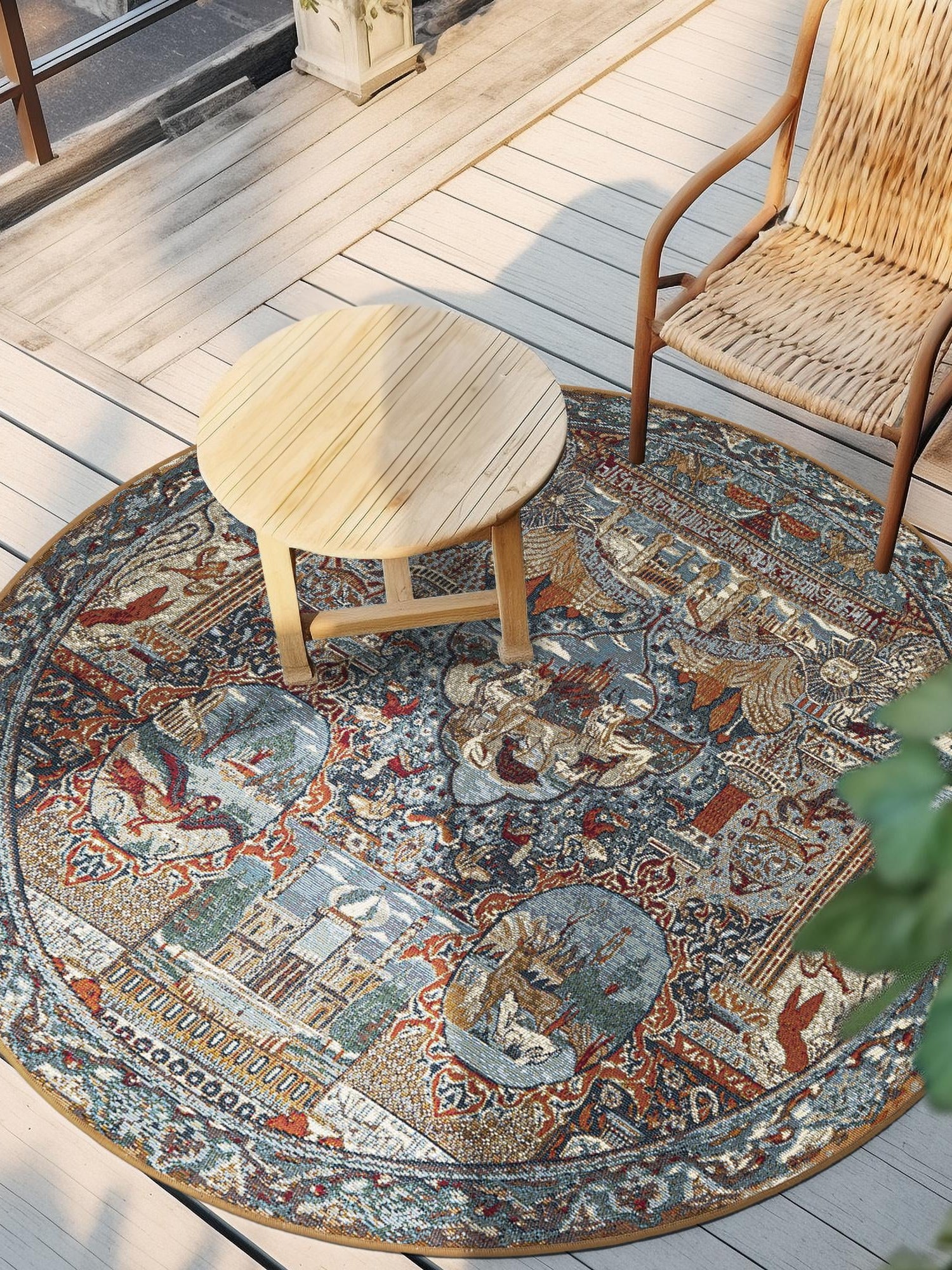 Multicolor 3' 3 x 3' 3 Outdoor Traditional Round Area Rug Weather Resistant for Patio, Deck, Terrace, Balcony, Porch Classical Design Outside Carpet for Sale at Rug Engine