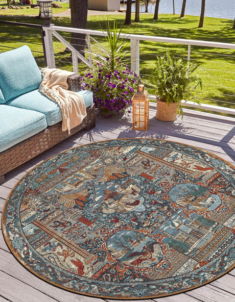 Multicolor 10' x 10' Outdoor Traditional Round Area Rug Weather Resistant for Patio, Deck, Terrace, Balcony, Porch Classical Design Outside Carpet for Sale at Rug Engine