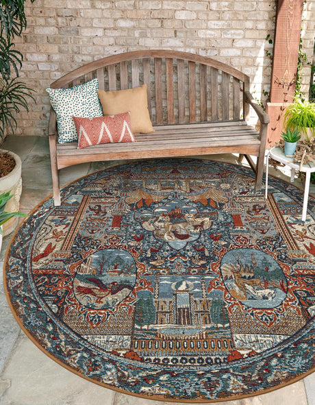 Multicolor 10' x 10' Outdoor Traditional Round Area Rug Weather Resistant for Patio, Deck, Terrace, Balcony, Porch Classical Design Outside Carpet for Sale at Rug Engine