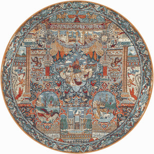 Multicolor 5' 3 x 5' 3 Outdoor Traditional Round Area Rug Weather Resistant for Patio, Deck, Terrace, Balcony, Porch Classical Design Outside Carpet for Sale at Rug Engine