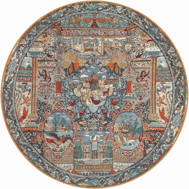 Multicolor 5' 3 x 5' 3 Outdoor Traditional Round Area Rug Weather Resistant for Patio, Deck, Terrace, Balcony, Porch Classical Design Outside Carpet for Sale at Rug Engine