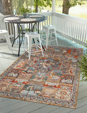 Multicolor 5' 3 x 7' 1 Outdoor Traditional Rectangle Area Rug Weather Resistant for Patio, Deck, Terrace, Balcony, Porch Classical Design Outside Carpet for Sale at Rug Engine