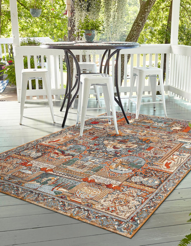 Multicolor 9' x 12' Outdoor Traditional Rectangle Area Rug Weather Resistant for Patio, Deck, Terrace, Balcony, Porch Classical Design Outside Carpet for Sale at Rug Engine