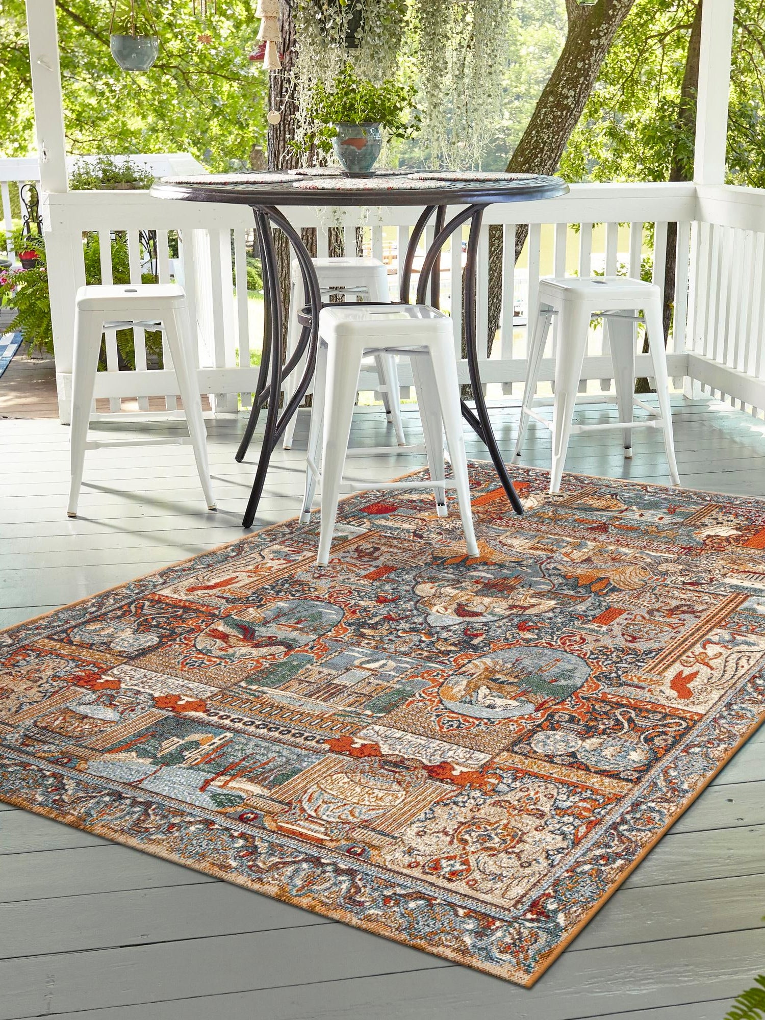 Multicolor 6' 1 x 9' Outdoor Traditional Rectangle Area Rug Weather Resistant for Patio, Deck, Terrace, Balcony, Porch Classical Design Outside Carpet for Sale at Rug Engine