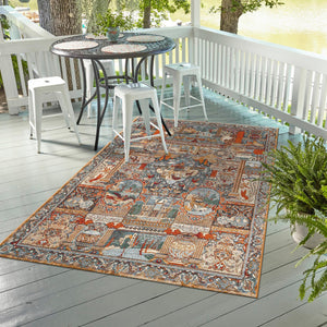 Multicolor 5' 3 x 7' 1 Outdoor Traditional Rectangle Area Rug Weather Resistant for Patio, Deck, Terrace, Balcony, Porch Classical Design Outside Carpet for Sale at Rug Engine