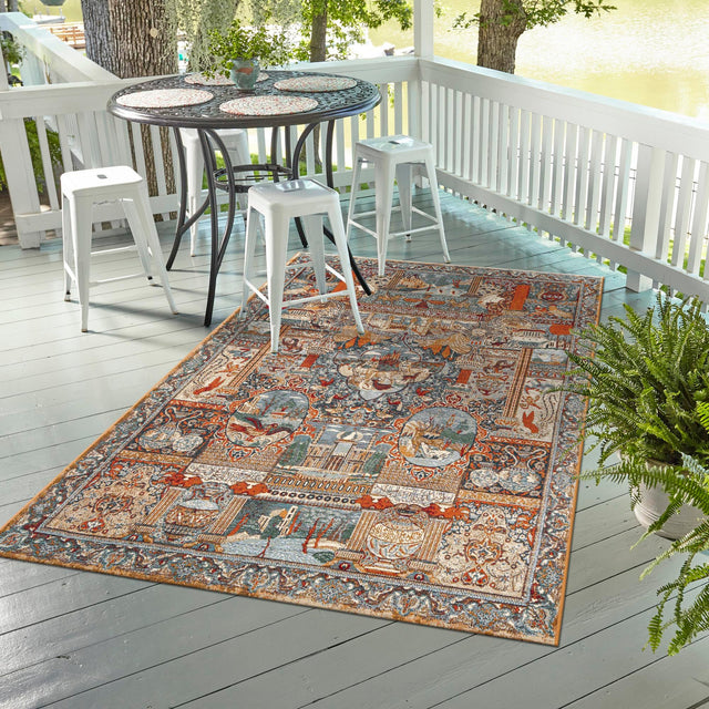 Multicolor 5' 3 x 7' 1 Outdoor Traditional Rectangle Area Rug Weather Resistant for Patio, Deck, Terrace, Balcony, Porch Classical Design Outside Carpet for Sale at Rug Engine