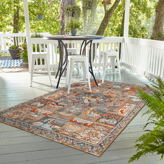 Multicolor 5' 3 x 7' 1 Outdoor Traditional Rectangle Area Rug Weather Resistant for Patio, Deck, Terrace, Balcony, Porch Classical Design Outside Carpet for Sale at Rug Engine