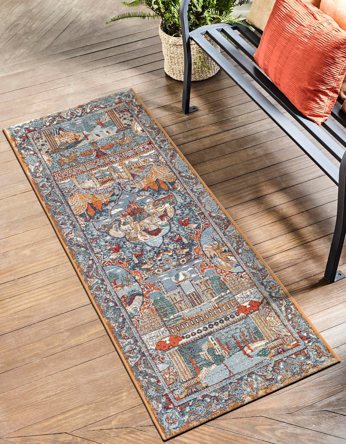 Multicolor 2' x 6' 1 Outdoor Traditional Runner Area Rug Weather Resistant for Patio, Deck, Terrace, Balcony, Porch Classical Design Outside Carpet for Sale at Rug Engine
