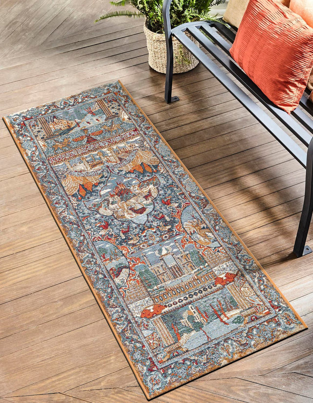 Multicolor 2' x 8' Outdoor Traditional Runner Area Rug Weather Resistant for Patio, Deck, Terrace, Balcony, Porch Classical Design Outside Carpet for Sale at Rug Engine