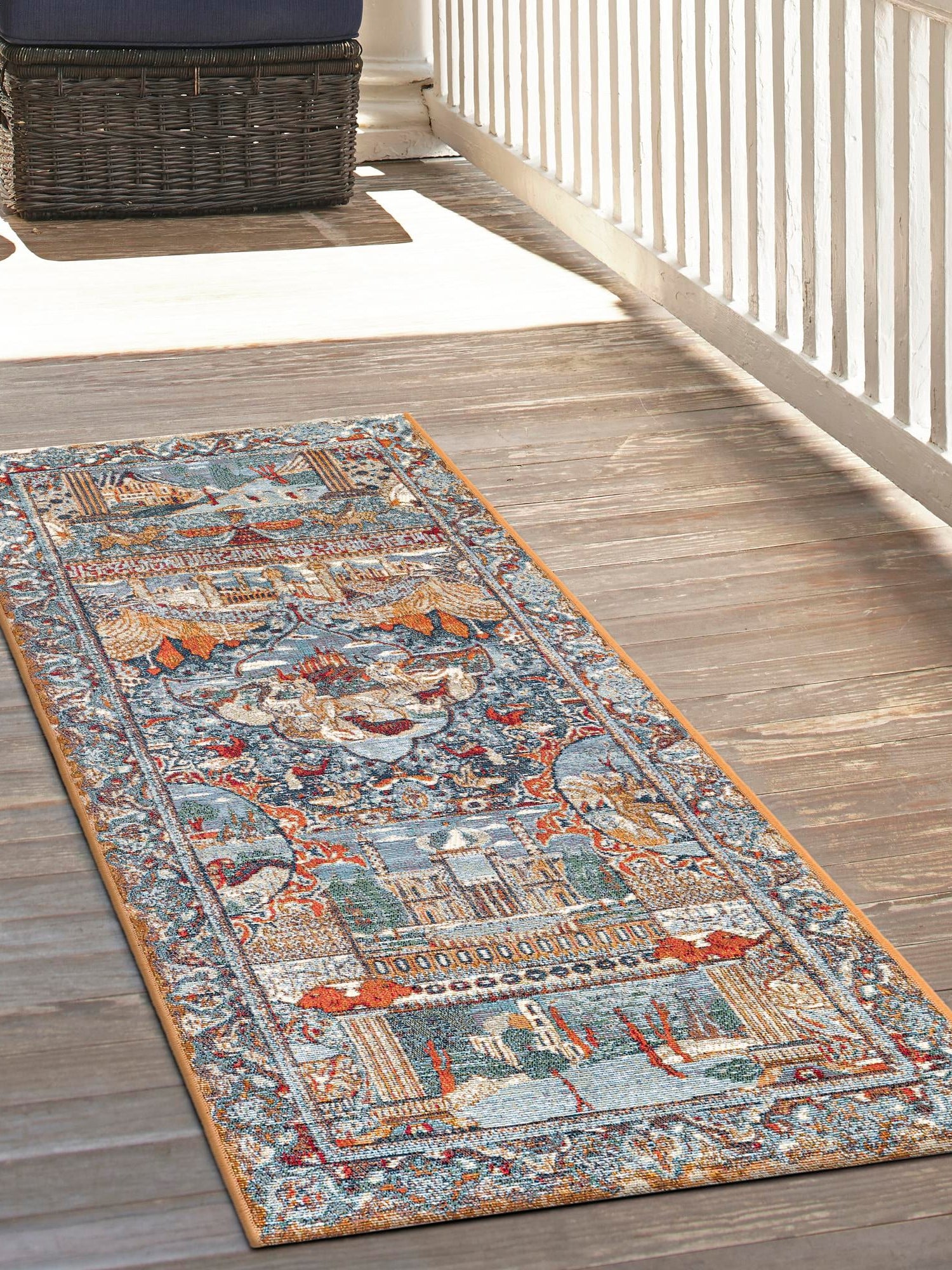 Multicolor 2' 7 x 12' Outdoor Traditional Runner Area Rug Weather Resistant for Patio, Deck, Terrace, Balcony, Porch Classical Design Outside Carpet for Sale at Rug Engine