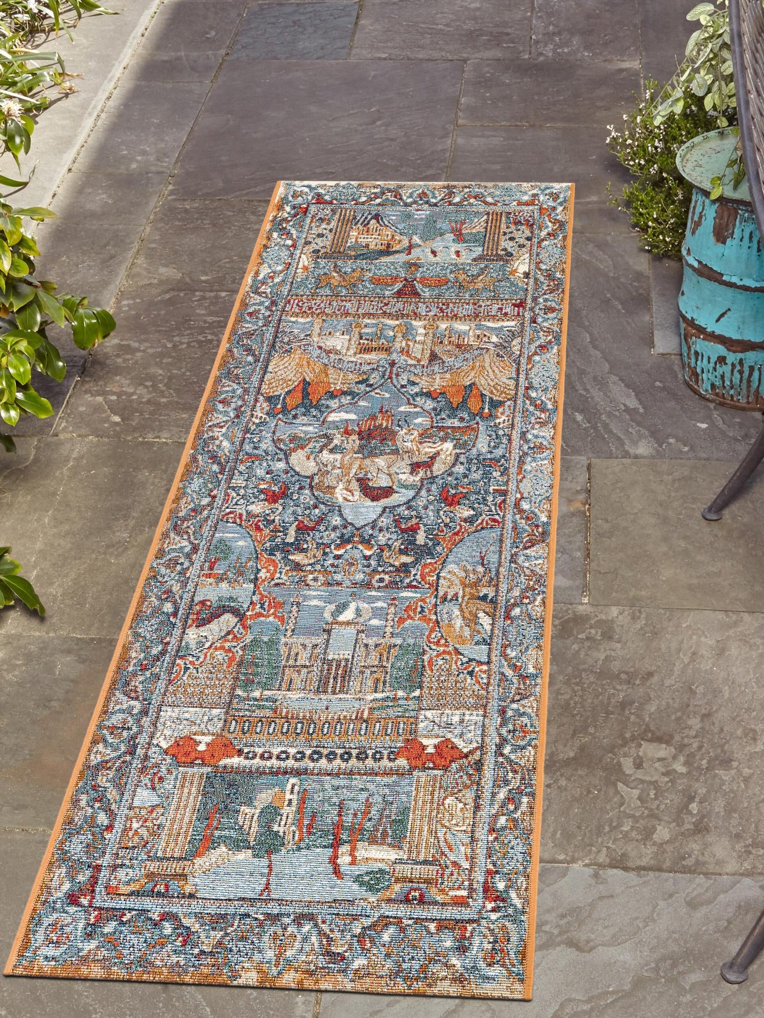 Multicolor 2' x 8' Outdoor Traditional Runner Area Rug Weather Resistant for Patio, Deck, Terrace, Balcony, Porch Classical Design Outside Carpet for Sale at Rug Engine