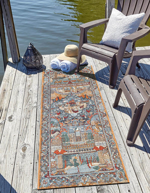 Multicolor 2' 7 x 12' Outdoor Traditional Runner Area Rug Weather Resistant for Patio, Deck, Terrace, Balcony, Porch Classical Design Outside Carpet for Sale at Rug Engine