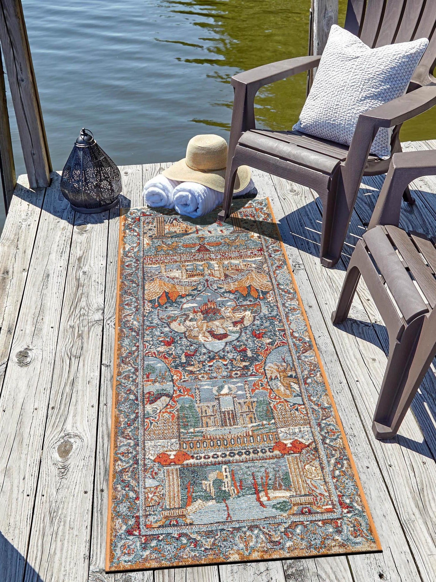 Multicolor 2' x 6' 1 Outdoor Traditional Runner Area Rug Weather Resistant for Patio, Deck, Terrace, Balcony, Porch Classical Design Outside Carpet for Sale at Rug Engine