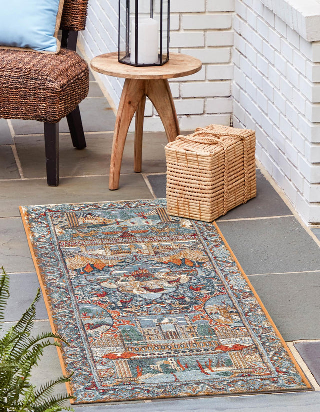 Multicolor 2' 7 x 10' Outdoor Traditional Runner Area Rug Weather Resistant for Patio, Deck, Terrace, Balcony, Porch Classical Design Outside Carpet for Sale at Rug Engine
