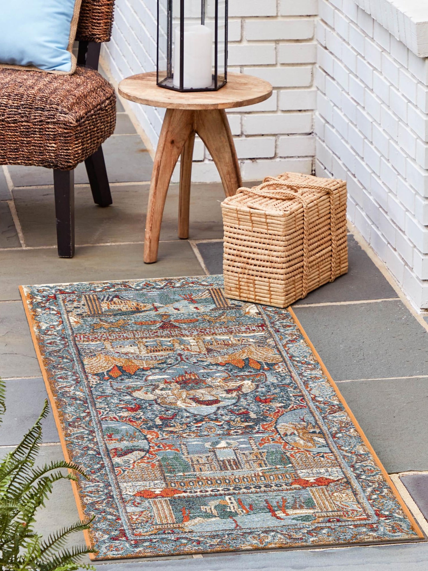 Multicolor 2' 7 x 12' Outdoor Traditional Runner Area Rug Weather Resistant for Patio, Deck, Terrace, Balcony, Porch Classical Design Outside Carpet for Sale at Rug Engine