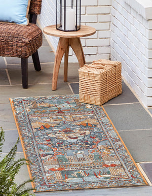 Multicolor 2' 7 x 12' Outdoor Traditional Runner Area Rug Weather Resistant for Patio, Deck, Terrace, Balcony, Porch Classical Design Outside Carpet for Sale at Rug Engine
