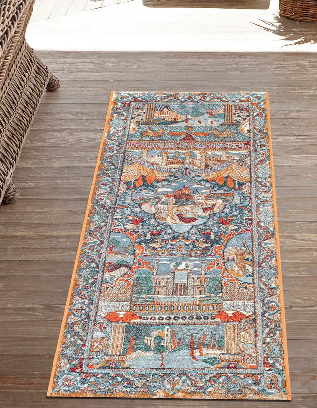 Multicolor 2' x 5' 1 Outdoor Traditional Runner Area Rug Weather Resistant for Patio, Deck, Terrace, Balcony, Porch Classical Design Outside Carpet for Sale at Rug Engine