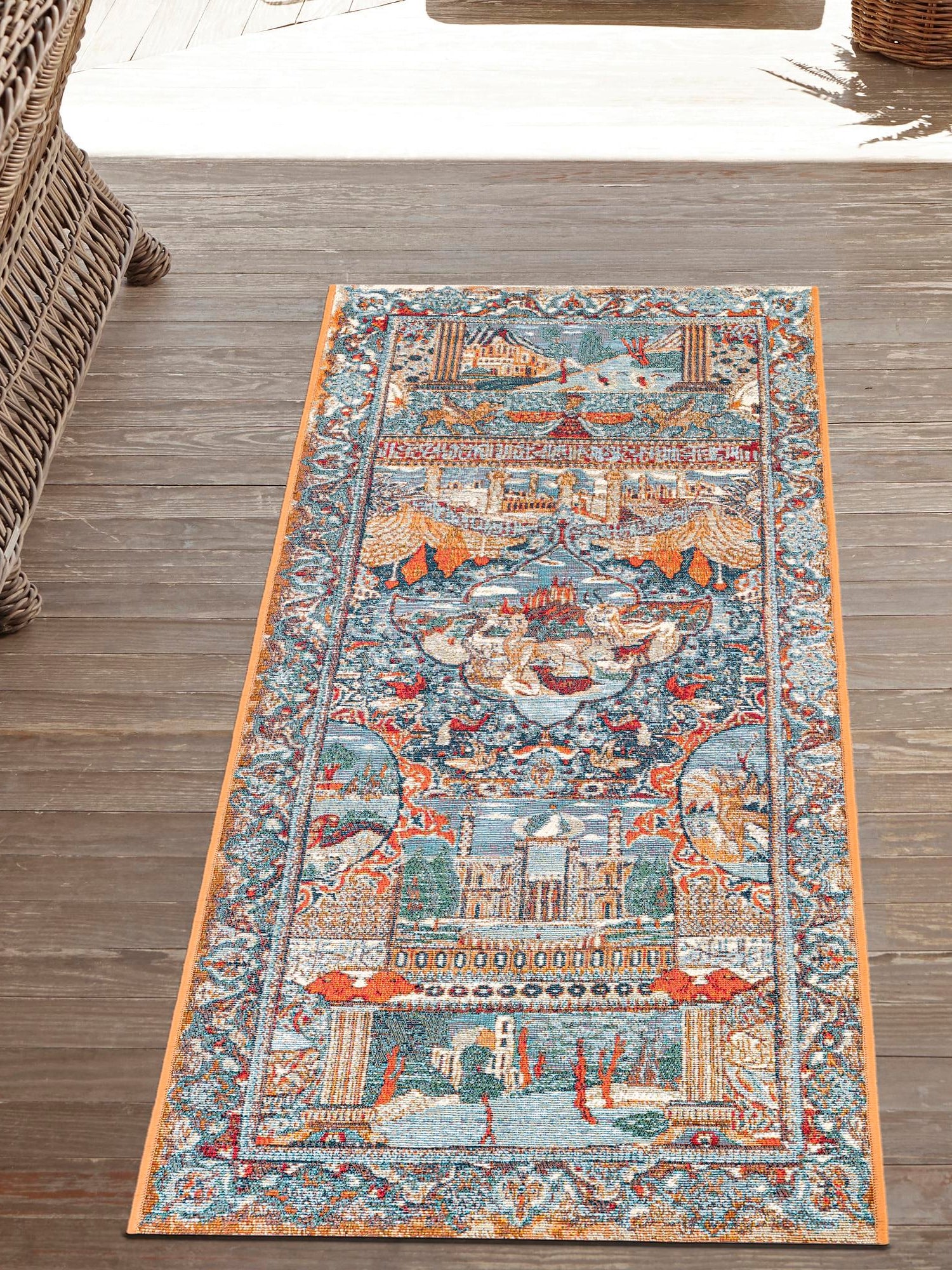 Multicolor 2' 7 x 12' Outdoor Traditional Runner Area Rug Weather Resistant for Patio, Deck, Terrace, Balcony, Porch Classical Design Outside Carpet for Sale at Rug Engine