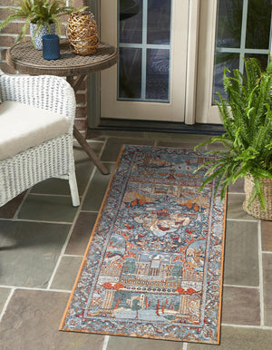 Multicolor 2' x 5' 1 Outdoor Traditional Runner Area Rug Weather Resistant for Patio, Deck, Terrace, Balcony, Porch Classical Design Outside Carpet for Sale at Rug Engine