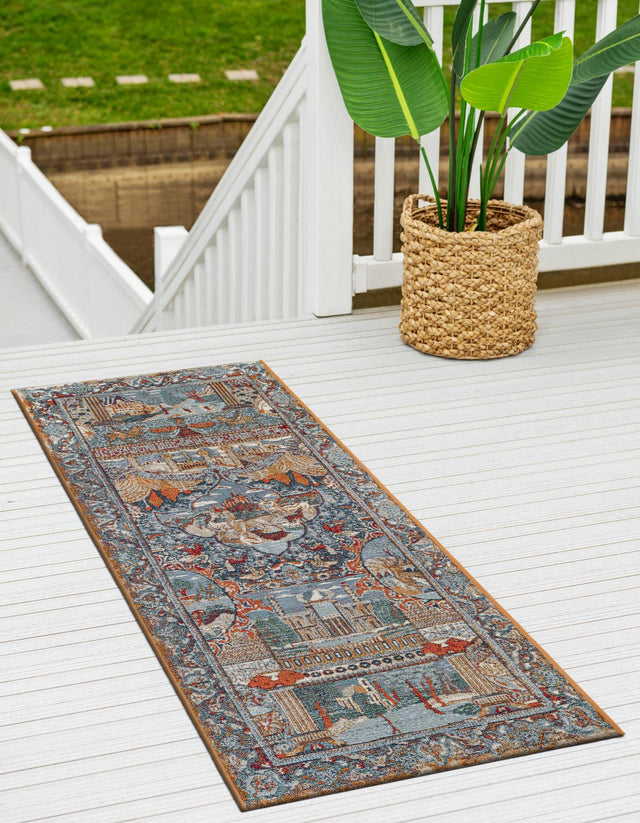 Multicolor 2' x 5' 1 Outdoor Traditional Runner Area Rug Weather Resistant for Patio, Deck, Terrace, Balcony, Porch Classical Design Outside Carpet for Sale at Rug Engine