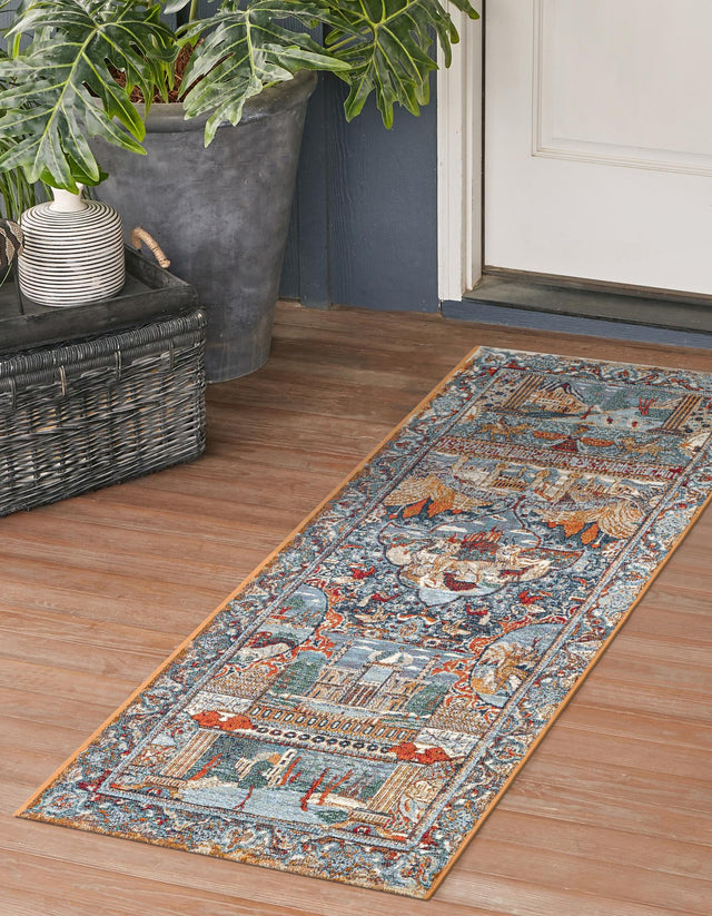 Multicolor 2' x 5' 1 Outdoor Traditional Runner Area Rug Weather Resistant for Patio, Deck, Terrace, Balcony, Porch Classical Design Outside Carpet for Sale at Rug Engine