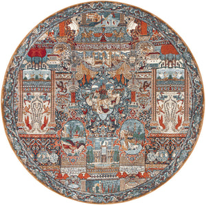 Multicolor 7' 10 x 7' 10 Outdoor Traditional Round Area Rug Weather Resistant for Patio, Deck, Terrace, Balcony, Porch Classical Design Outside Carpet for Sale at Rug Engine