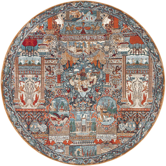 Multicolor 7' 10 x 7' 10 Outdoor Traditional Round Area Rug Weather Resistant for Patio, Deck, Terrace, Balcony, Porch Classical Design Outside Carpet for Sale at Rug Engine