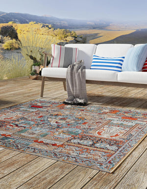 Multicolor 7' 10 x 7' 10 Outdoor Traditional Square Area Rug Weather Resistant for Patio, Deck, Terrace, Balcony, Porch Classical Design Outside Carpet for Sale at Rug Engine
