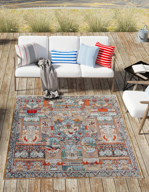 Multicolor 7' 10 x 7' 10 Outdoor Traditional Square Area Rug Weather Resistant for Patio, Deck, Terrace, Balcony, Porch Classical Design Outside Carpet for Sale at Rug Engine