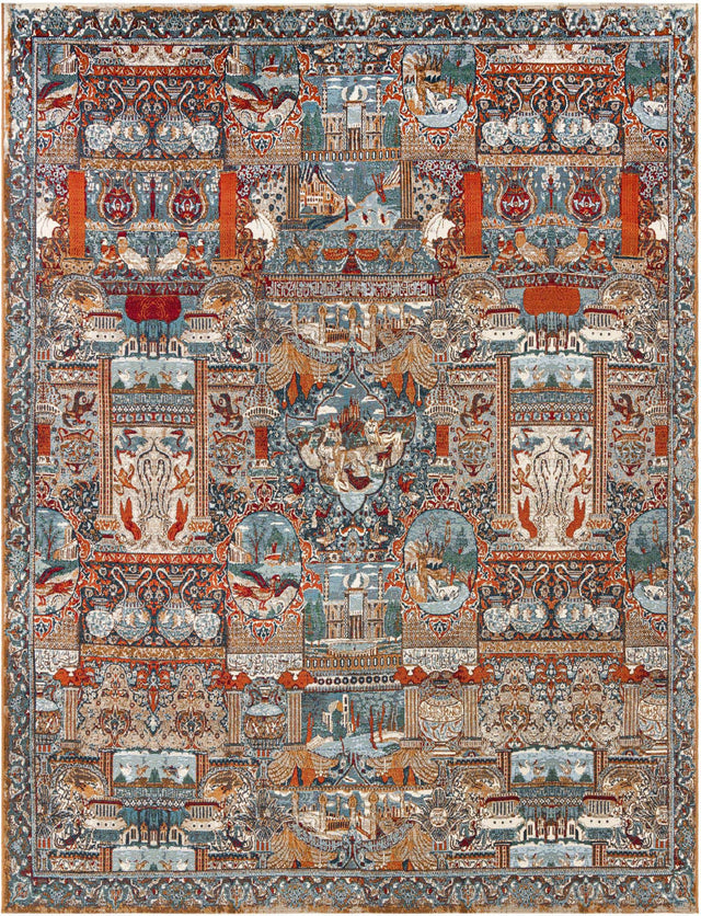 Multicolor 9' x 12' Outdoor Traditional Rectangle Area Rug Weather Resistant for Patio, Deck, Terrace, Balcony, Porch Classical Design Outside Carpet for Sale at Rug Engine