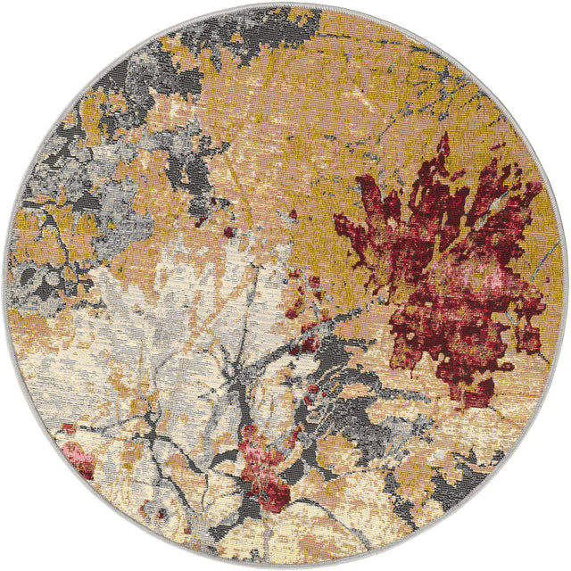 Multicolor 3' 3 x 3' 3 Outdoor Modern Round Area Rug Weather Resistant for Patio, Deck, Terrace, Balcony, Porch 100% Polypropylene Modern Outside Carpet for Sale at Rug Engine