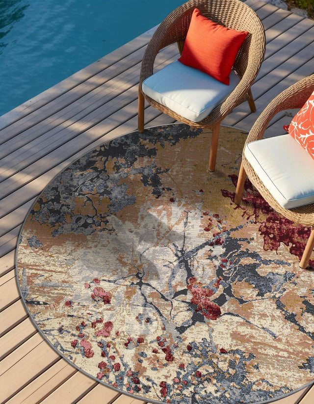 Multicolor 3' 3 x 3' 3 Outdoor Modern Round Area Rug Weather Resistant for Patio, Deck, Terrace, Balcony, Porch 100% Polypropylene Modern Outside Carpet for Sale at Rug Engine