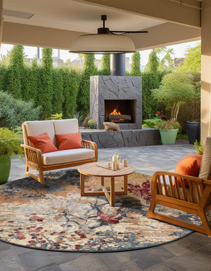 Multicolor 10' x 10' Outdoor Modern Round Rug