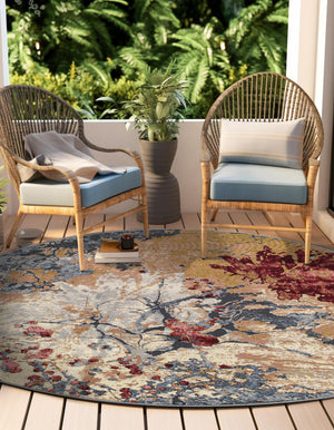 Multicolor 7' 10 x 7' 10 Outdoor Modern Round Area Rug Weather Resistant for Patio, Deck, Terrace, Balcony, Porch 100% Polypropylene Modern Outside Carpet for Sale at Rug Engine