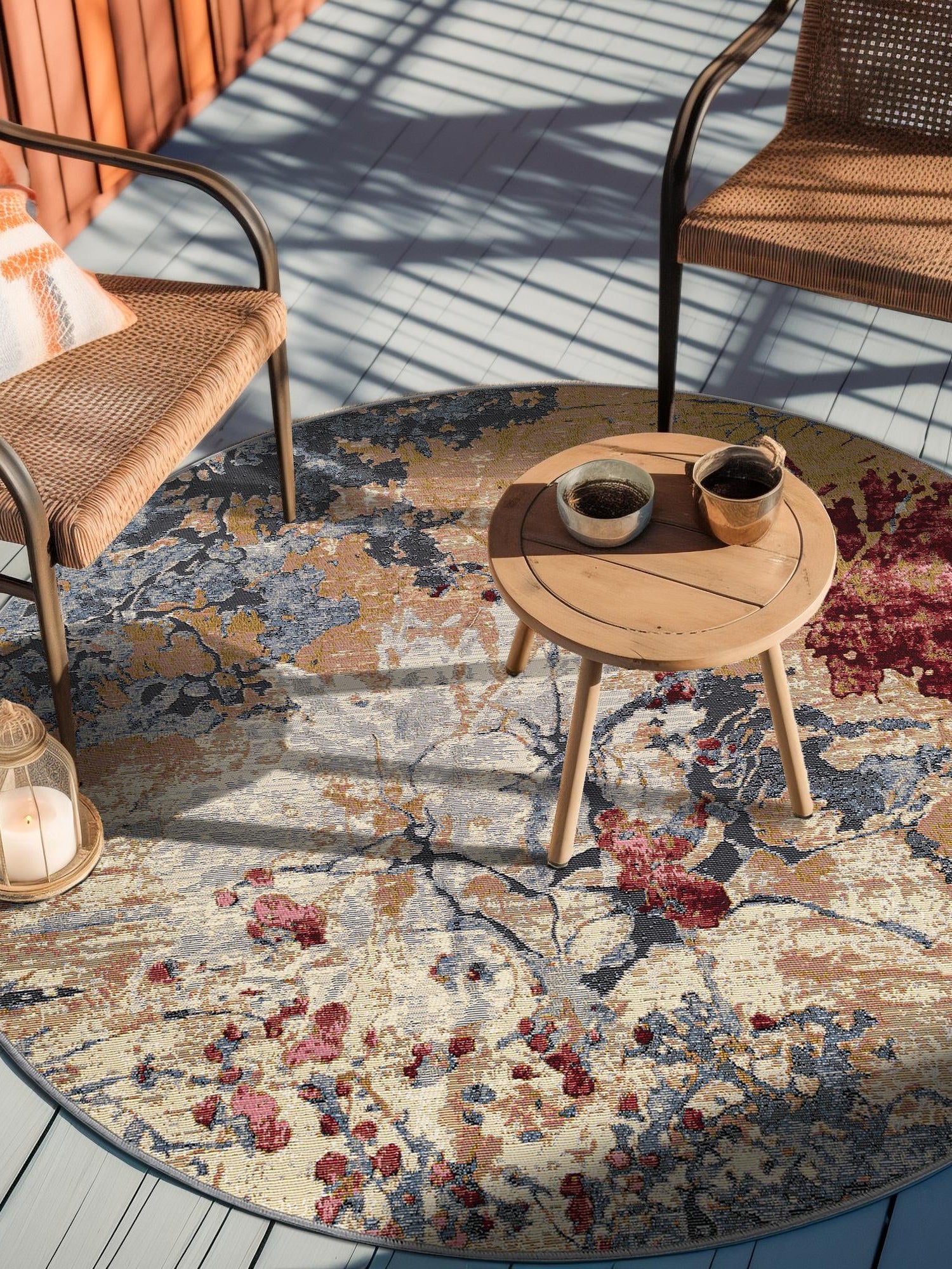 Multicolor 10' x 10' Outdoor Modern Round Area Rug Weather Resistant for Patio, Deck, Terrace, Balcony, Porch