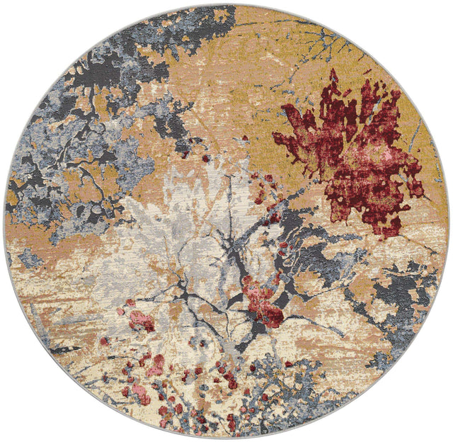 Multicolor 5' 3 x 5' 3 Outdoor Modern Round Area Rug Weather Resistant for Patio, Deck, Terrace, Balcony, Porch 100% Polypropylene Modern Outside Carpet for Sale at Rug Engine