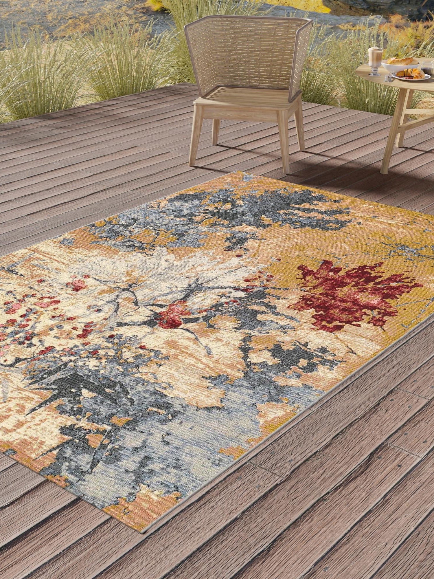 Multicolor 7' 10 x 10' Outdoor Modern Rectangle Area Rug Weather Resistant for Patio, Deck, Terrace, Balcony, Porch 100% Polypropylene Modern Outside Carpet for Sale at Rug Engine