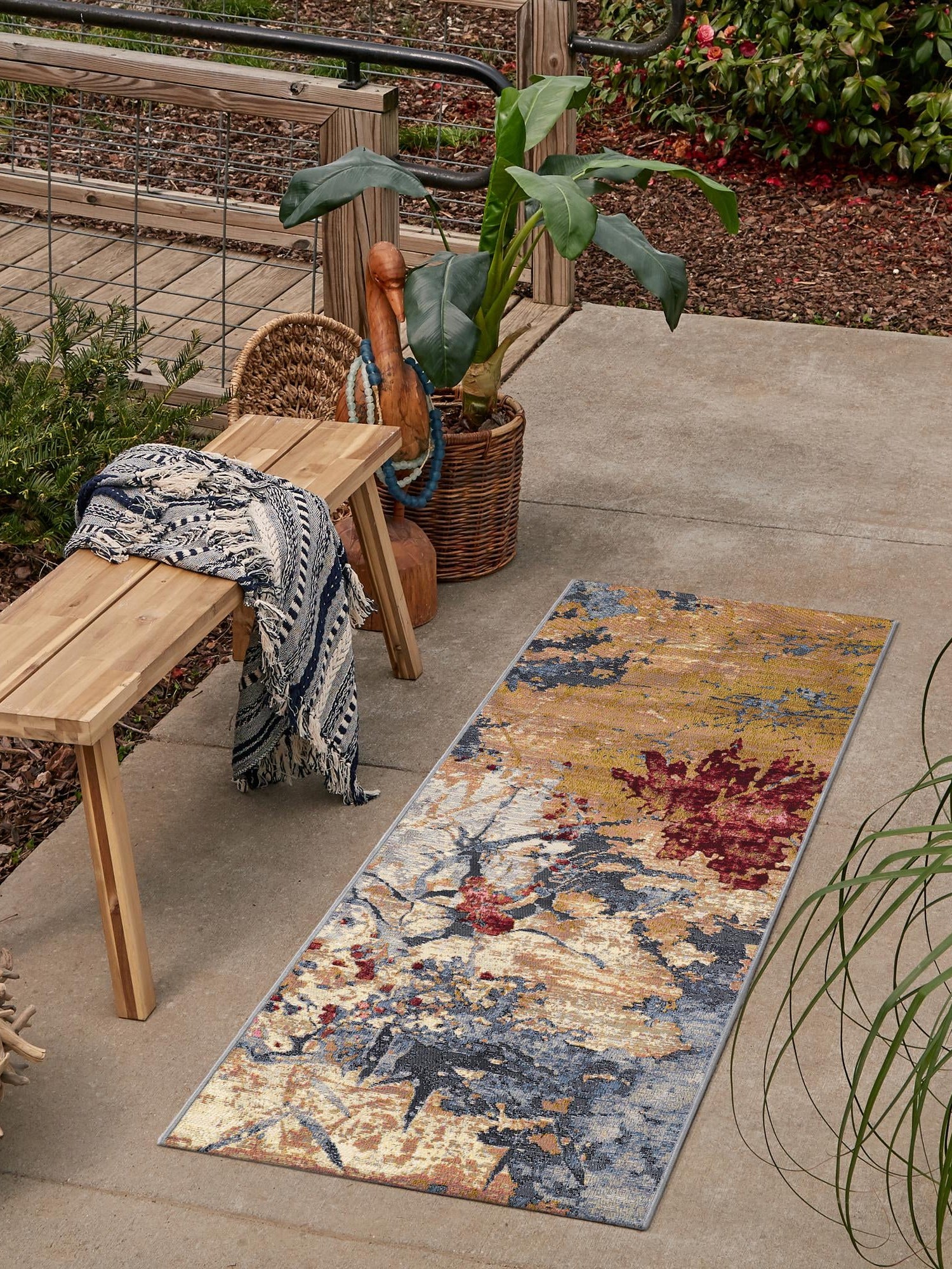 Multicolor 2' 7 x 10' Outdoor Modern Runner Area Rug Weather Resistant for Patio, Deck, Terrace, Balcony, Porch 100% Polypropylene Modern Outside Carpet for Sale at Rug Engine
