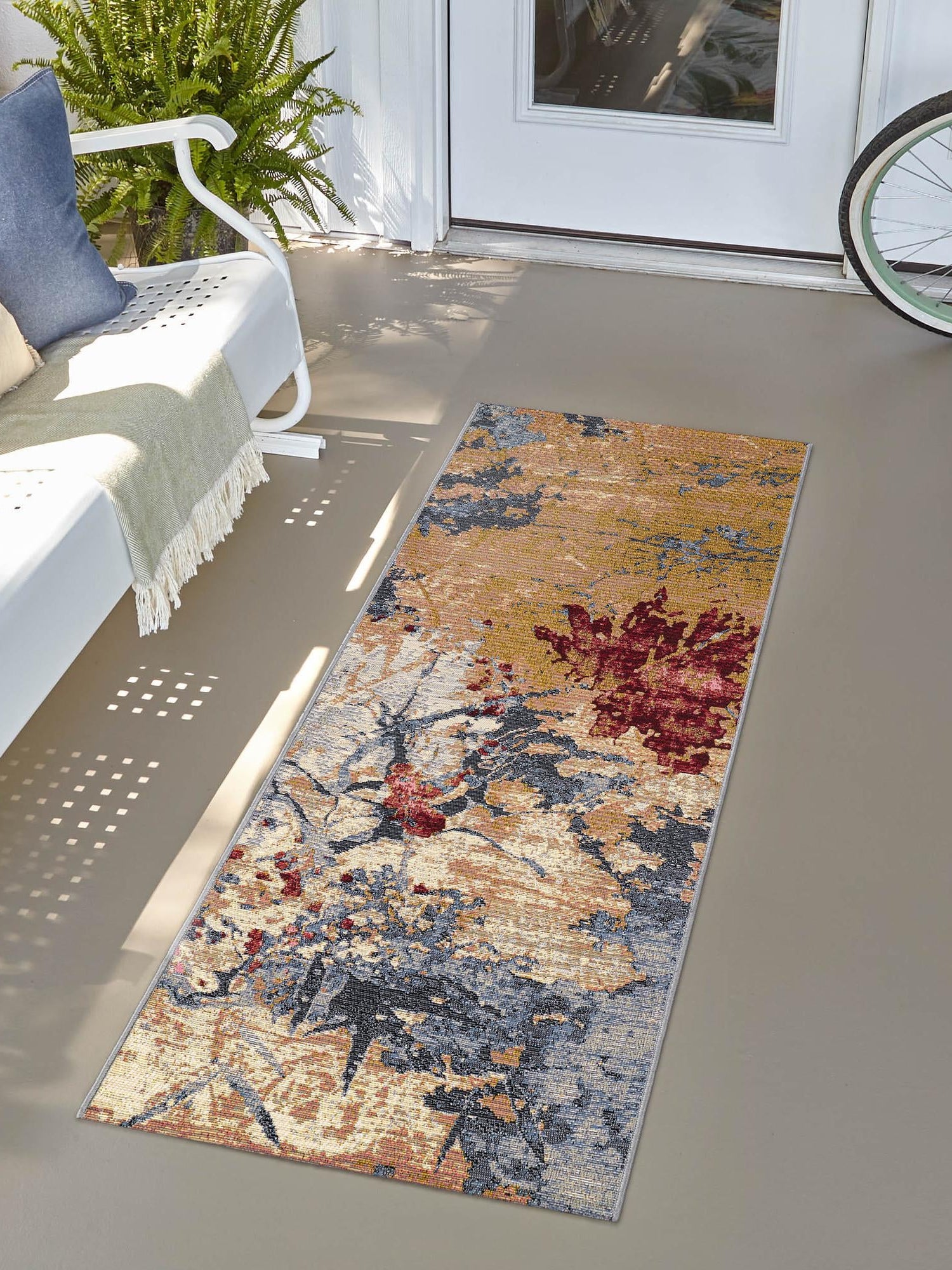 Multicolor 2' 7 x 12' Outdoor Modern Runner Area Rug Weather Resistant for Patio, Deck, Terrace, Balcony, Porch 100% Polypropylene Modern Outside Carpet for Sale at Rug Engine