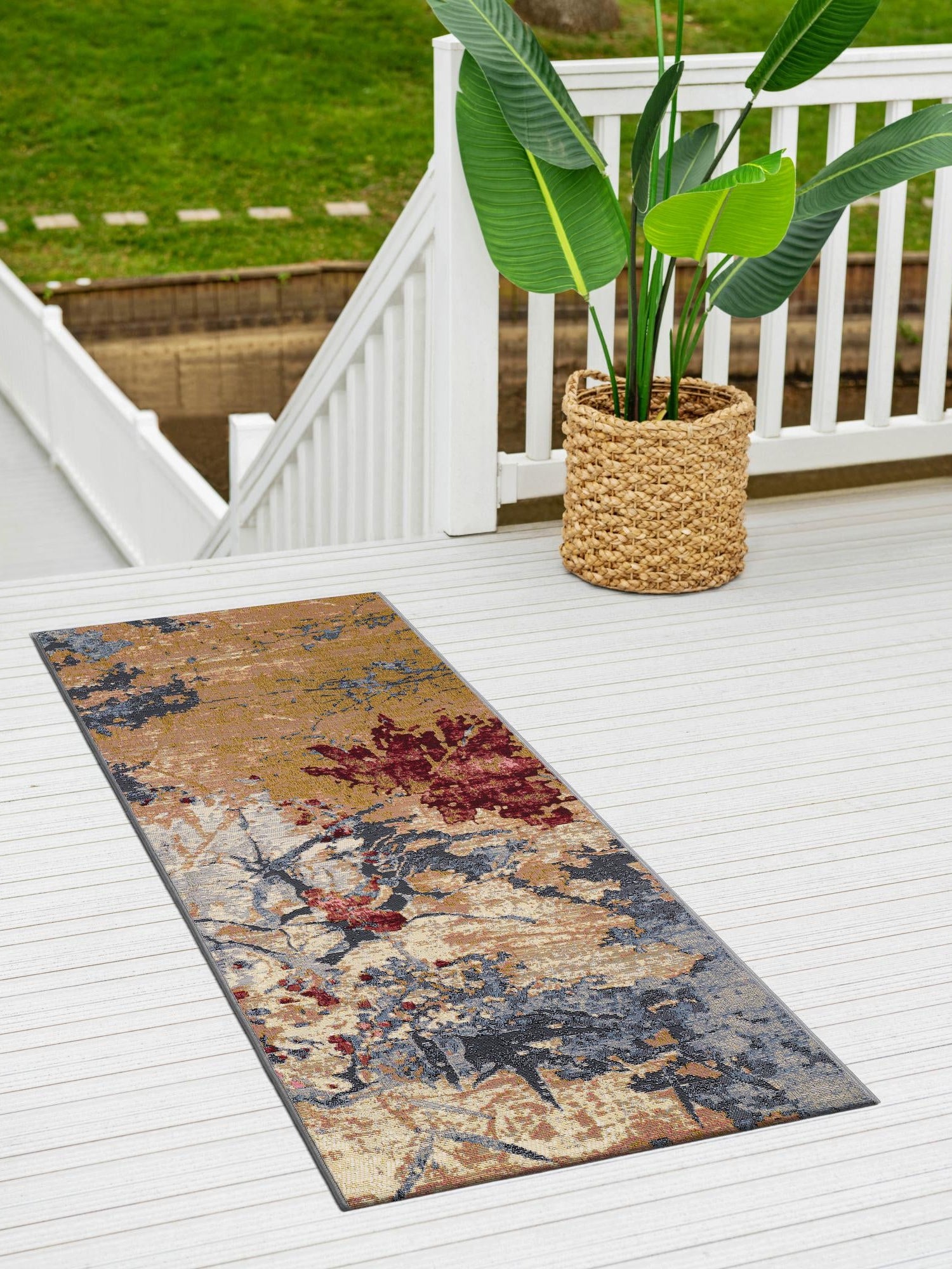 Multicolor 2' 7 x 12' Outdoor Modern Runner Area Rug Weather Resistant for Patio, Deck, Terrace, Balcony, Porch 100% Polypropylene Modern Outside Carpet for Sale at Rug Engine