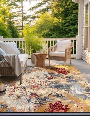 Multicolor 7' 10 x 7' 10 Outdoor Modern Square Area Rug Weather Resistant for Patio, Deck, Terrace, Balcony, Porch 100% Polypropylene Modern Outside Carpet for Sale at Rug Engine